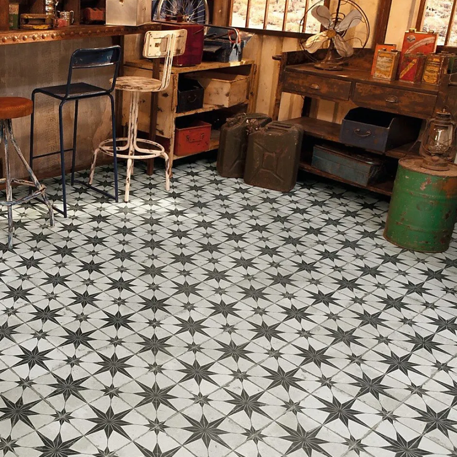 Carrelage carreaux de ciment FS STAR N 45x45 Etoile noire et blanche-Concept Mosaïque Best