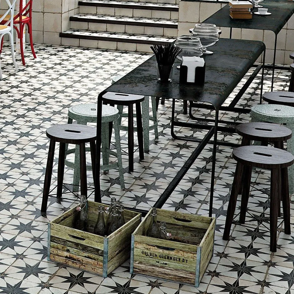 Carrelage carreaux de ciment FS STAR N 45x45 Etoile noire et blanche-Concept Mosaïque Best