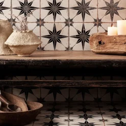 Concept Mosaïque Carrelage carreaux de ciment FS STAR Black LT 45x45 Etoile noire texturee