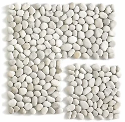 Pegane Carrelage de mosaïque / Galet de mer / Maille décorative aspect pierre blanc mat - 33x33 cm
