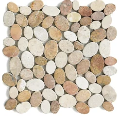 Carrelage de mosaïque/Plaque mosaïque mur et sol en marbre naturel coloris blanc/beige rosé- 33 x 33 cm-Pegane Hot