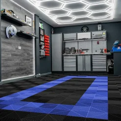 MonsterShop Carrelage de Sol Ventilé Pour Garage Avec Bordure (90 x Noir & 30 Bleu)