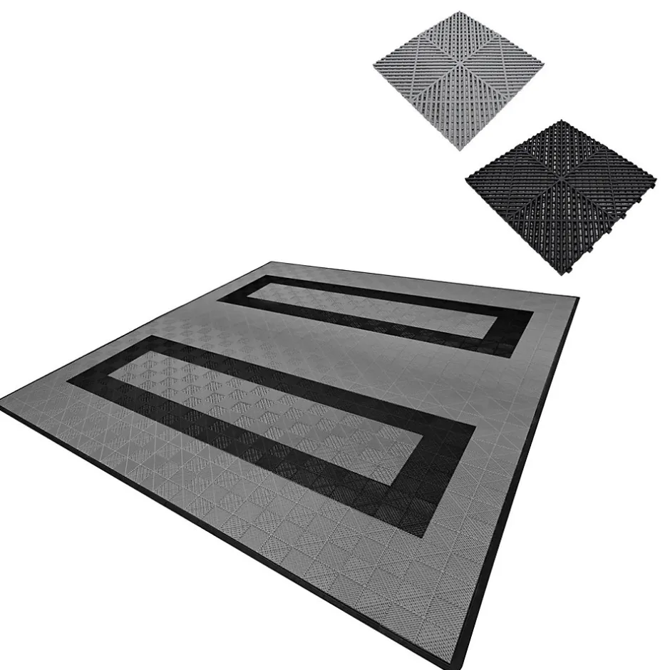 Carrelage de Sol Ventilé Pour Garage Avec Bordure (165 x Gris & 60 Noir)-MonsterShop Clearance