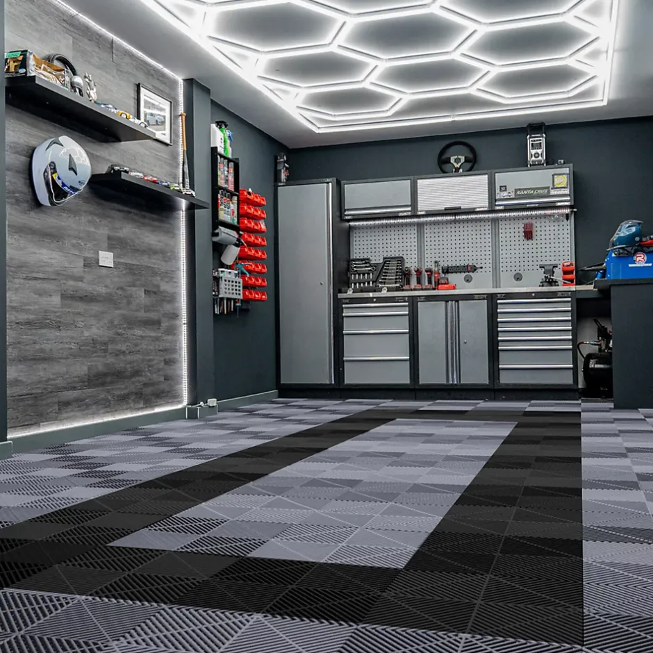 Carrelage de Sol Ventilé Pour Garage Avec Bordure (165 x Gris & 60 Noir)-MonsterShop Clearance