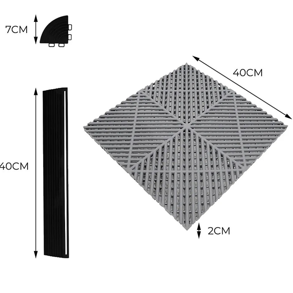Carrelage de Sol Ventilé Pour Garage Avec Bordure (165 x Gris & 60 Noir)-MonsterShop Clearance