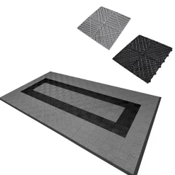 MonsterShop Carrelage de Sol Ventilé Pour Garage Avec Bordure (90 x Gris & 30 Noir)