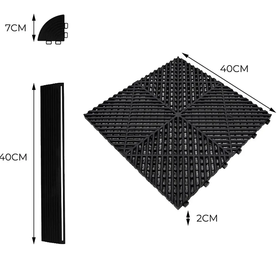 Carrelage de Sol Ventilé Pour Garage Avec Bordure (90 x Bleu & 30 Noir)-MonsterShop Online