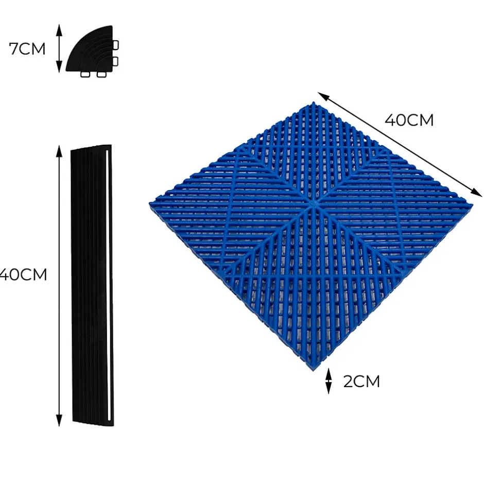Carrelage de Sol Ventilé Pour Garage x120 Avec Bordure (Bleu)-MonsterShop Hot