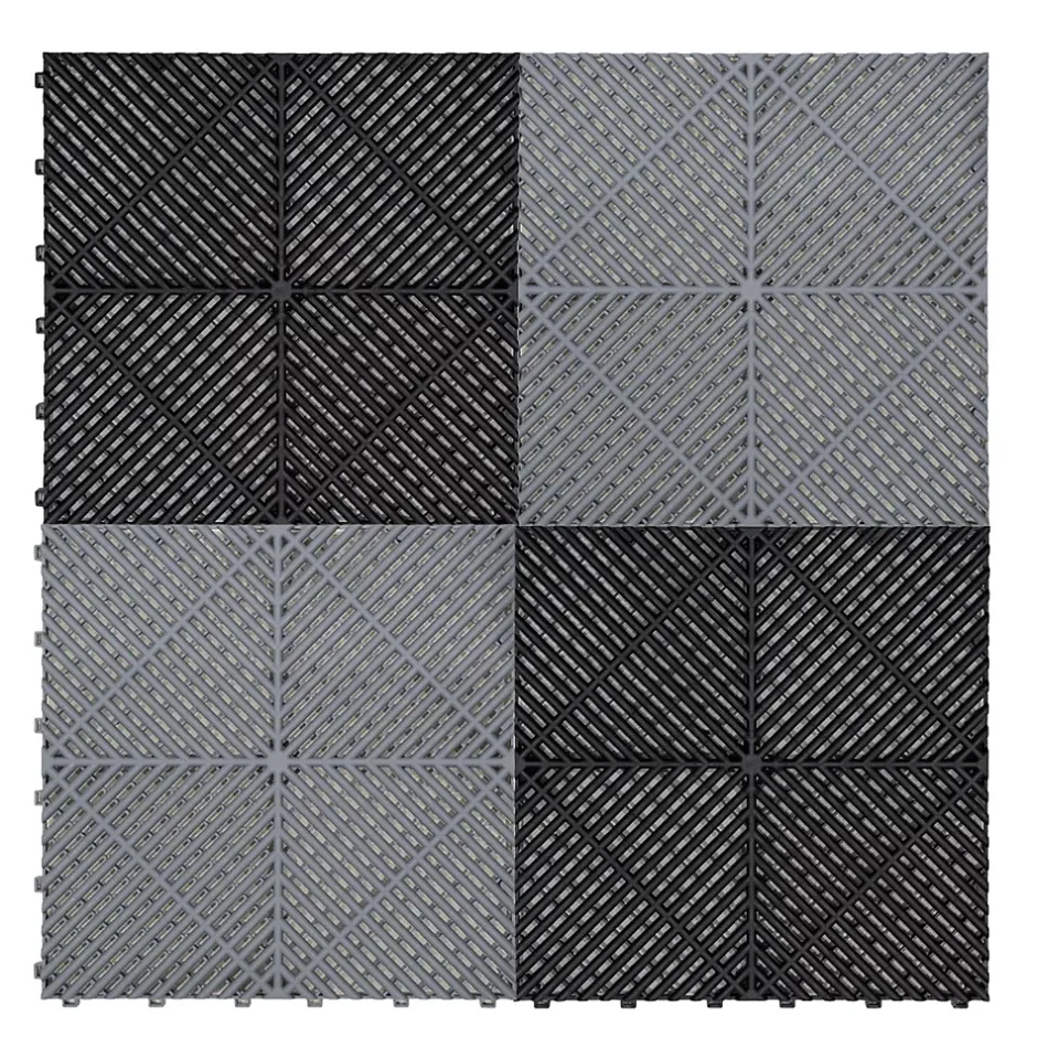 MonsterShop Carrelage de Sol Ventilé Pour Garage Avec Bordure (60 x Noir & 60 Gris)