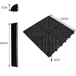 MonsterShop Carrelage de Sol Ventilé Pour Garage Avec Bordure (60 x Noir & 60 Gris)