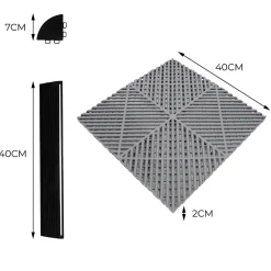 MonsterShop Carrelage de Sol Ventilé Pour Garage Avec Bordure (165 x Gris & 60 Bleu)