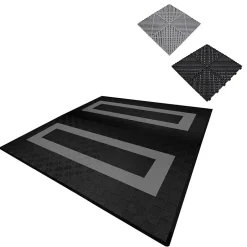 Carrelage de Sol Ventilé Pour Garage Avec Bordure (165 x Noir & 60 Gris)-MonsterShop Clearance