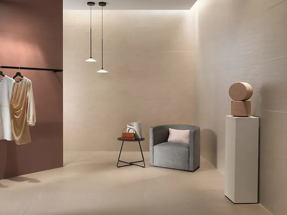 Carrelage effet Béton Beige Chanvre Flow 120x50x0,85 cm Mat Talvoro - Mur intérieur (vendu par carton de 1,8 m²) --Ro'Ma Carrelage Sale