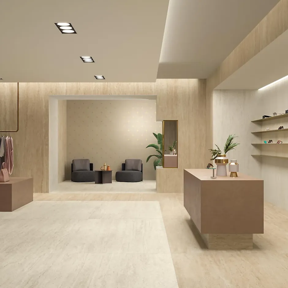 Ro'Ma Carrelage Carrelage effet Béton Beige Argile 278x120x0,6 cm Mat Benzaro - Mur intérieur (vendu par carton de 3,336 m²) -