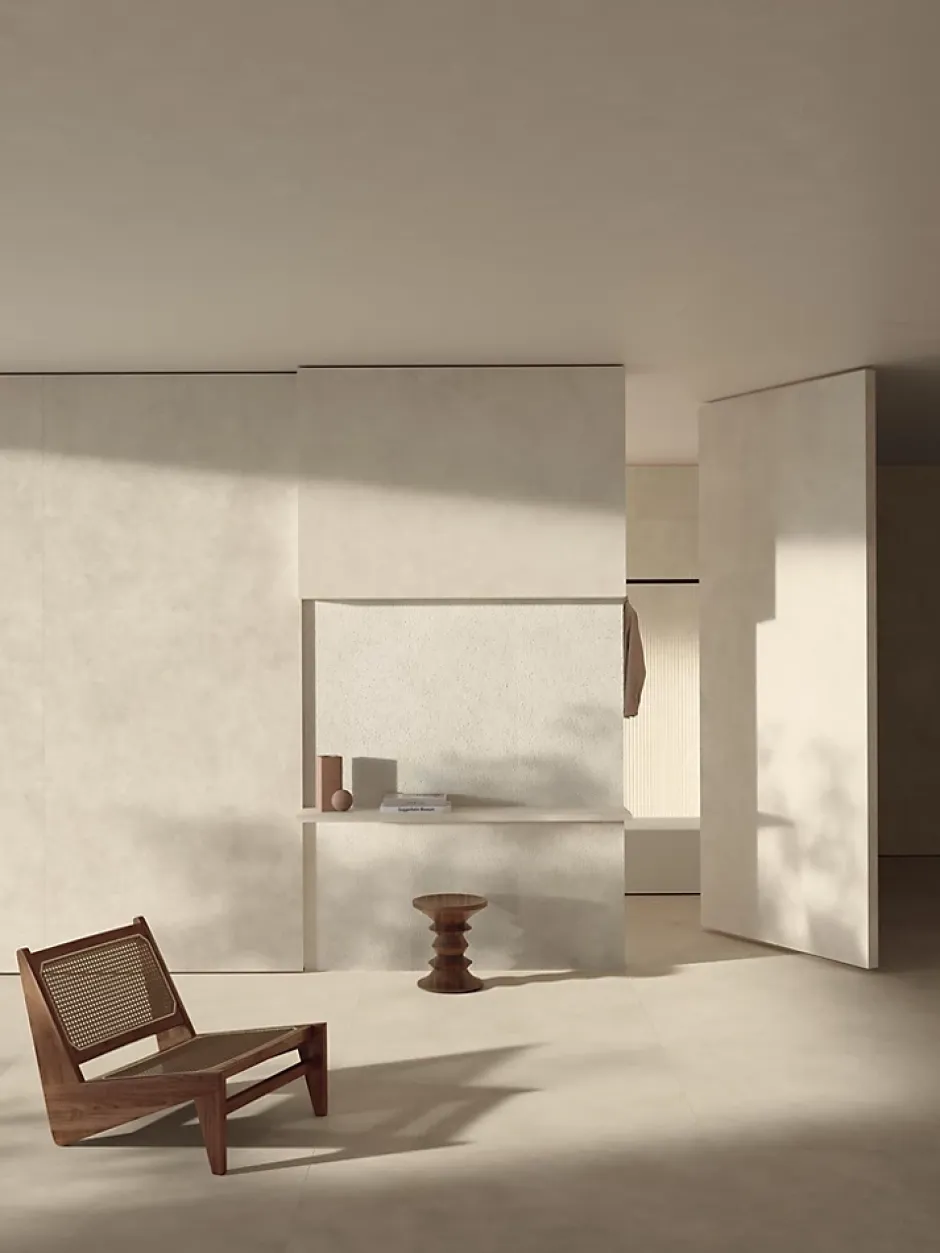 Ro'Ma Carrelage Carrelage effet Béton Blanc Sable Brut 120x50x1 cm Mat Stavira - Mur intérieur (vendu par carton de 1,8 m²) -