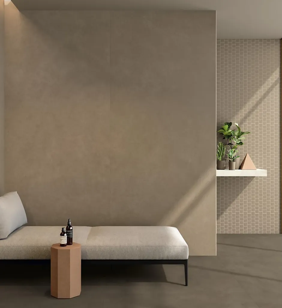 Carrelage effet Béton Brun Sable 278x120x0,6 cm Mat Benzaro - Mur intérieur (vendu par carton de 3,336 m²) --Ro'Ma Carrelage Sale