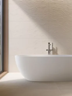 Ro'Ma Carrelage Carrelage effet Béton 3D Blanc Crème Ocean 120x50x0,85 cm Mat Talvoro - Mur intérieur (vendu par carton de 1,8 m²) - RO'MA CARRELA