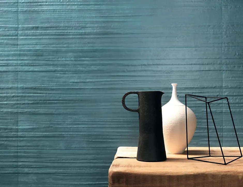 Ro'Ma Carrelage Carrelage effet Béton 3D Bleu Cendré Line 80x40x1 cm Mat Vetrano - Mur intérieur (vendu par carton de 1,28 m²) -