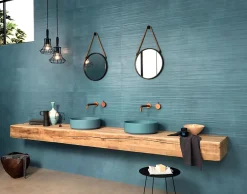 Ro'Ma Carrelage Carrelage effet Béton 3D Bleu Cendré Line 80x40x1 cm Mat Vetrano - Mur intérieur (vendu par carton de 1,28 m²) -