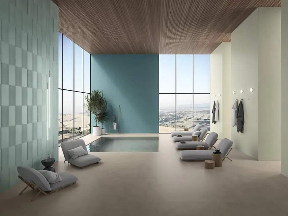 Ro'Ma Carrelage Carrelage effet Béton 3D Vert Argile Linea Mix 50x40x0,85 cm Mat Cortivo - Mur intérieur (vendu par carton de 1,2 m²) - RO'MA CARR