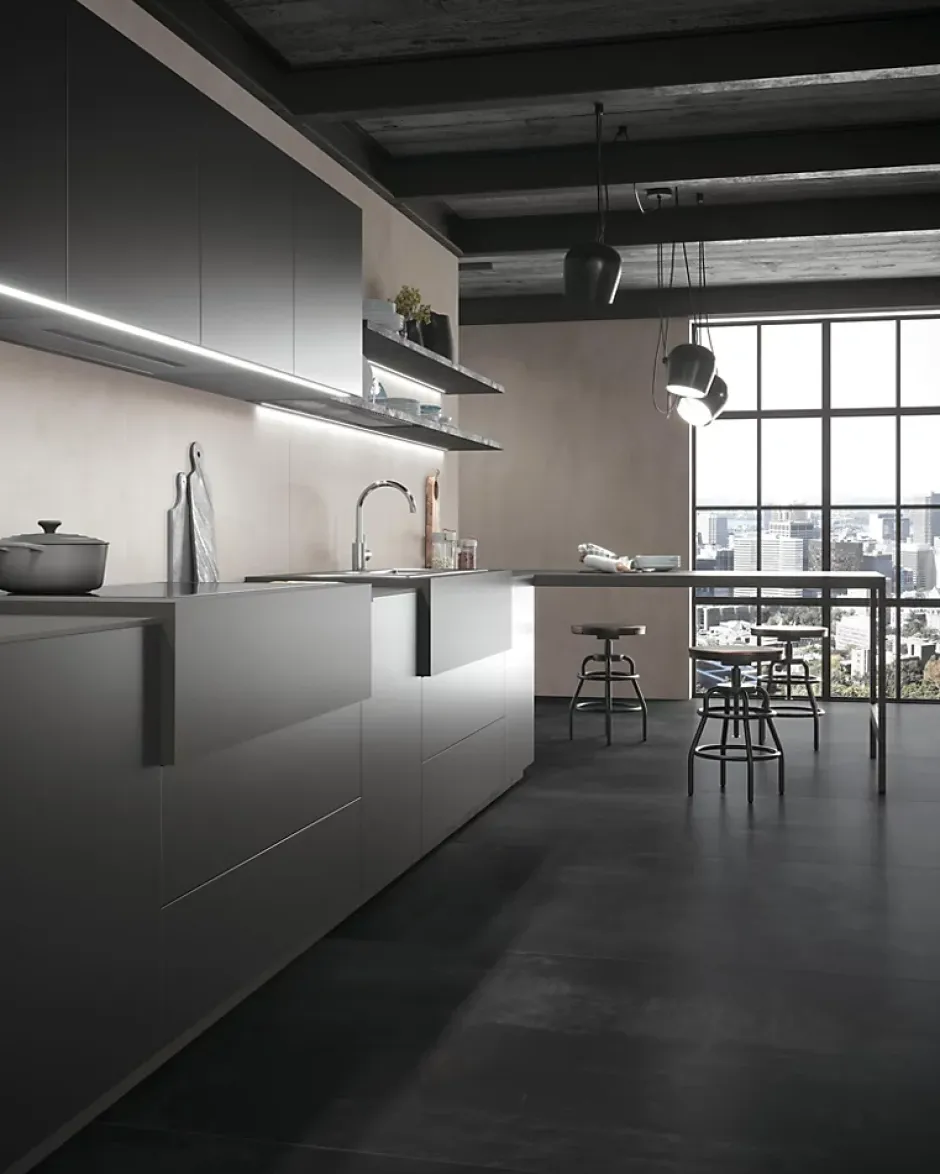 Carrelage effet Béton Gris Nuit 278x120x0,6 cm Mat Gravino - Mur intérieur (vendu par carton de 3,336 m²) --Ro'Ma Carrelage Outlet