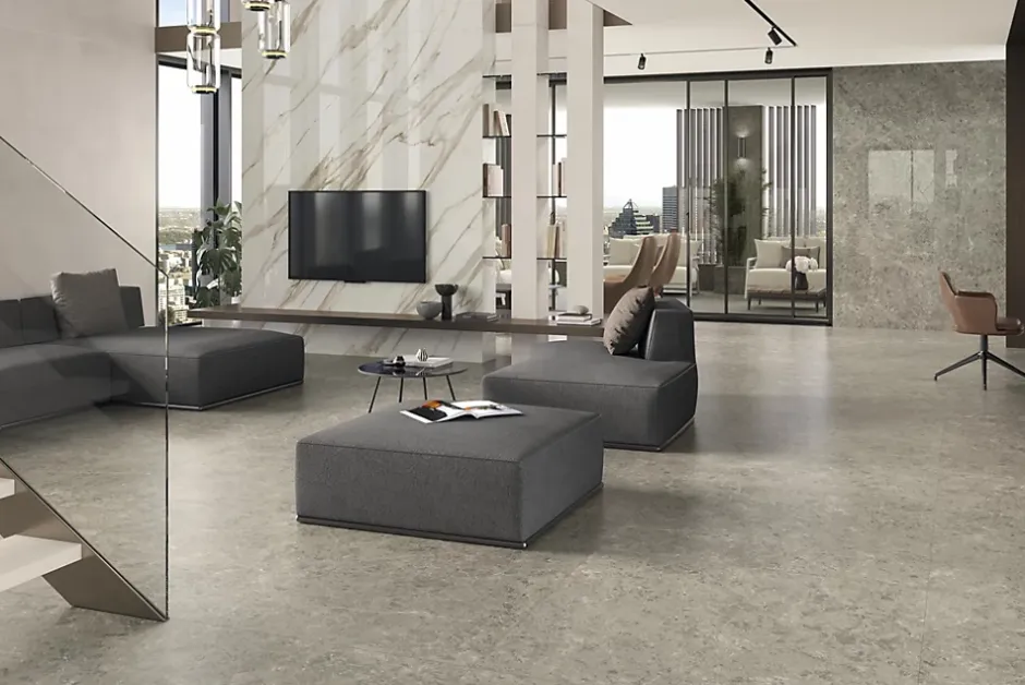 Ro'Ma Carrelage Carrelage effet Béton Gris Luce 278x120x0,6 cm Mat Montera - Mur intérieur (vendu par carton de 3,336 m²) -