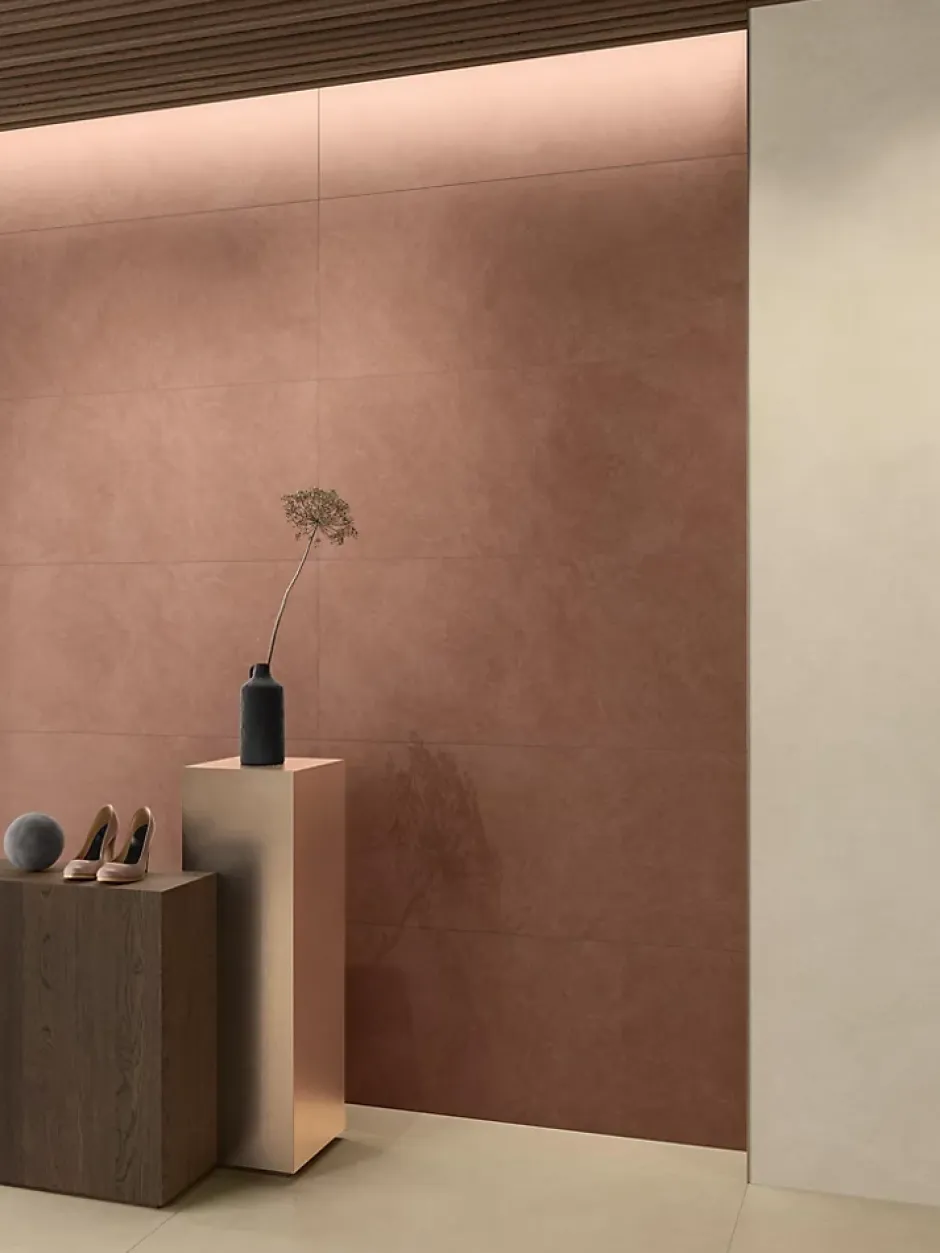 Carrelage effet Béton Rouge Argile 120x50x0,85 cm Mat Talvoro - Mur intérieur (vendu par carton de 1,8 m²) --Ro'Ma Carrelage Clearance