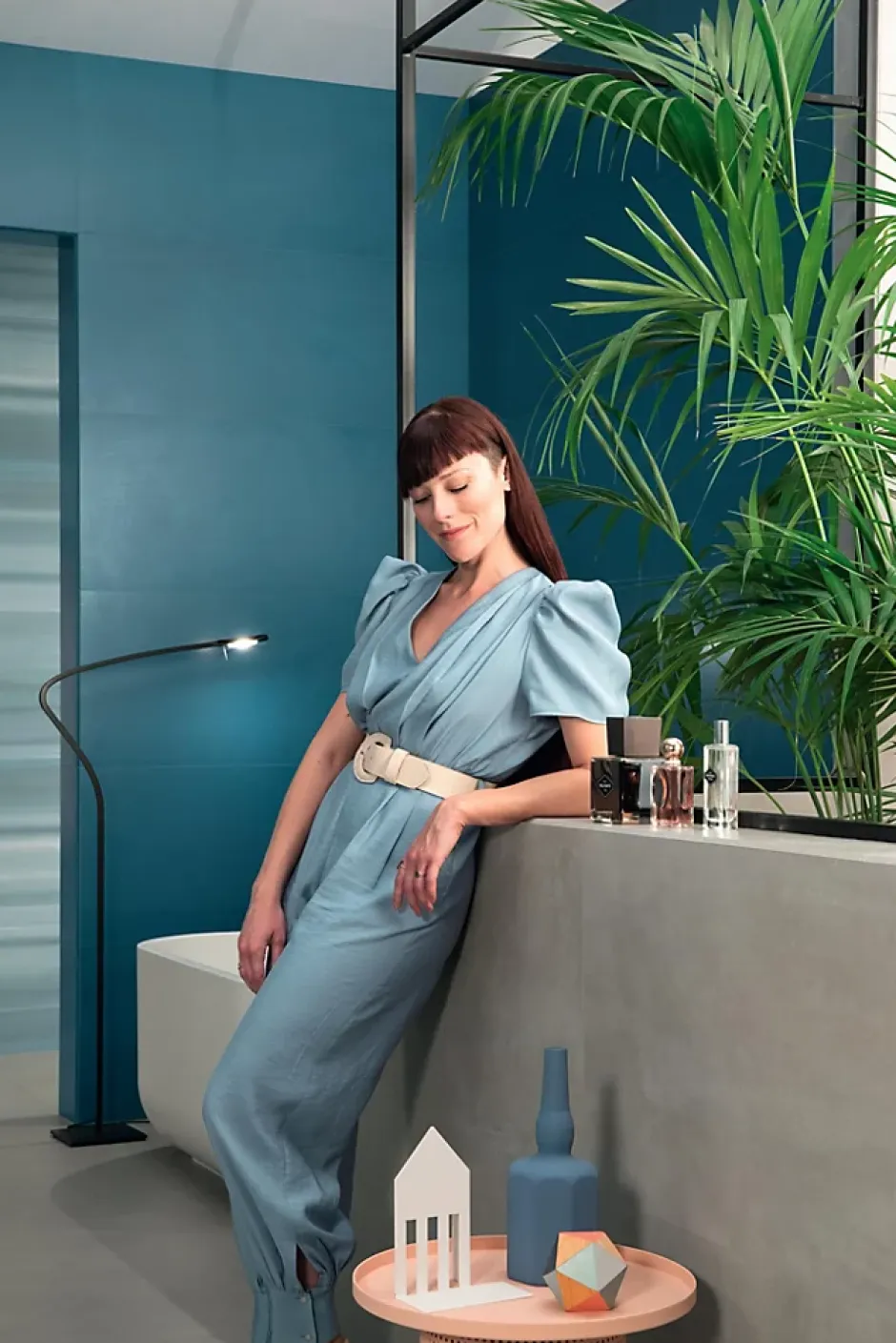 Ro'Ma Carrelage Carrelage effet Enduit Bleu Océan 120x50x0,85 cm Mat Calviro - Mur intérieur (vendu par carton de 1,8 m²) -