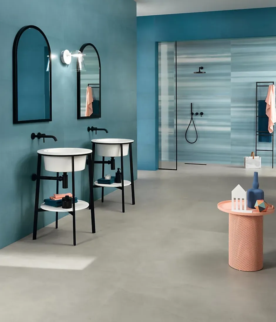 Ro'Ma Carrelage Carrelage effet Enduit Bleu Océan 120x50x0,85 cm Mat Calviro - Mur intérieur (vendu par carton de 1,8 m²) -