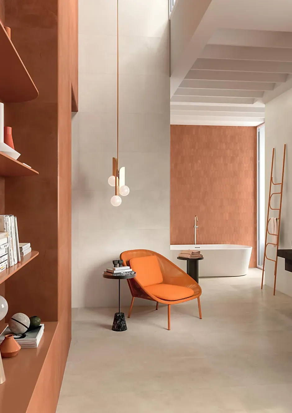 Carrelage effet Enduit Ocre Brun 120x50x0,85 cm Mat Calviro - Mur intérieur (vendu par carton de 1,8 m²) --Ro'Ma Carrelage New