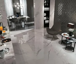 Carrelage effet Marbre Blanc Calacatta Extra 240x120x0,9 cm Brillant Clarenza - Mur intérieur (vendu par carton de 2,88 m²) - RO'M-Ro'Ma Carrelage Online