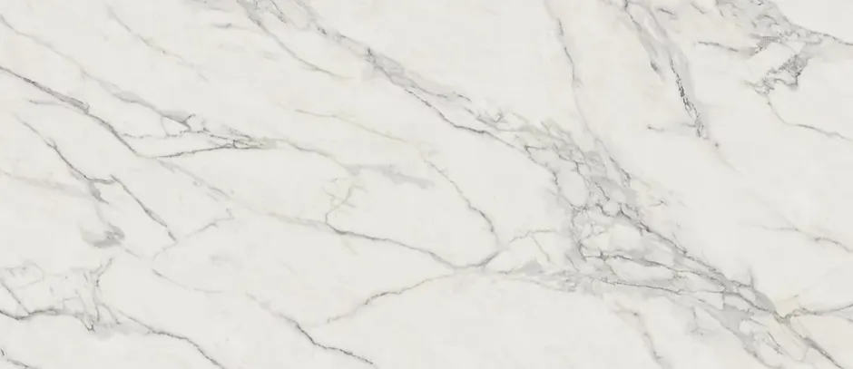 Ro'Ma Carrelage Carrelage effet Marbre Blanc Calacatta Extra Veinage continu 278x120x0,6 cm Brillant Clarenza - Mur intérieur (vendu par carton de