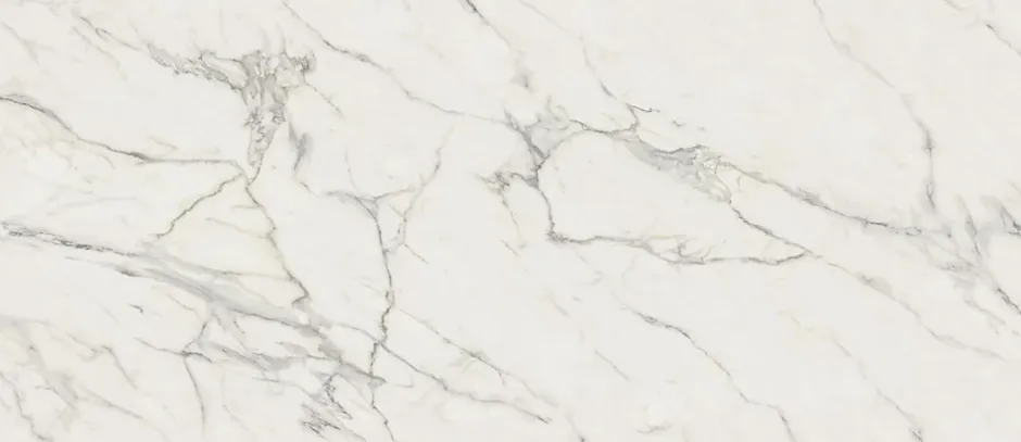 Ro'Ma Carrelage Carrelage effet Marbre Blanc Calacatta Extra Veinage continu 278x120x0,6 cm Brillant Clarenza - Mur intérieur (vendu par carton de