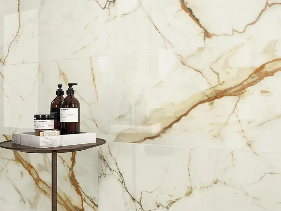 Ro'Ma Carrelage Carrelage effet Marbre Blanc Calacatta Supreme 80x40x0,85 cm Brillant Faventa - Mur intérieur (vendu par carton de 1,28 m²) - RO'M