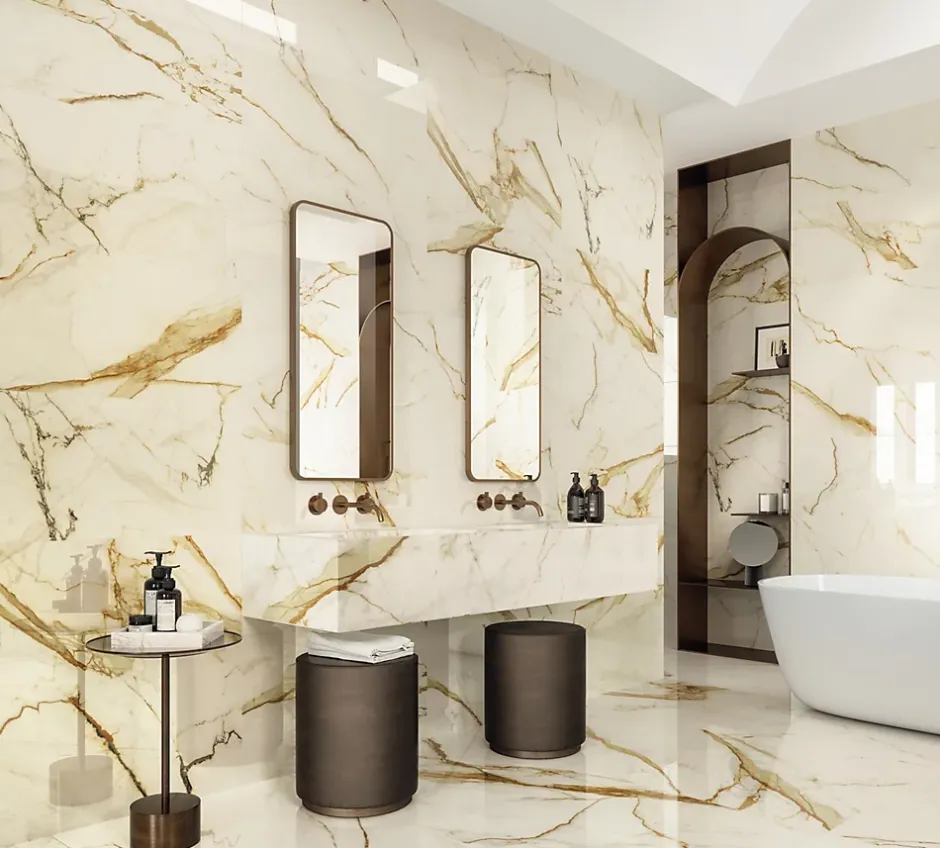 Ro'Ma Carrelage Carrelage effet Marbre Blanc Calacatta Supreme 80x40x0,85 cm Brillant Faventa - Mur intérieur (vendu par carton de 1,28 m²) - RO'M