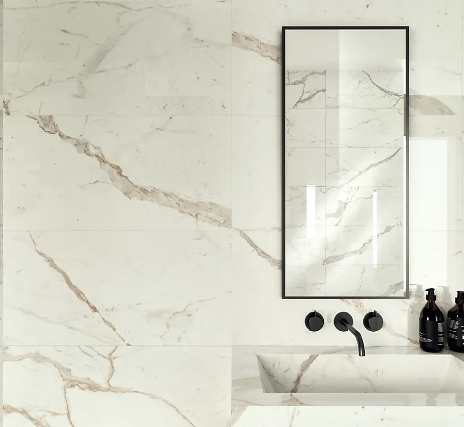 Ro'Ma Carrelage Carrelage effet Marbre Blanc Calacatta Prima 80x40x0,85 cm Brillant Faventa - Mur intérieur (vendu par carton de 1,28 m²) - RO'MA