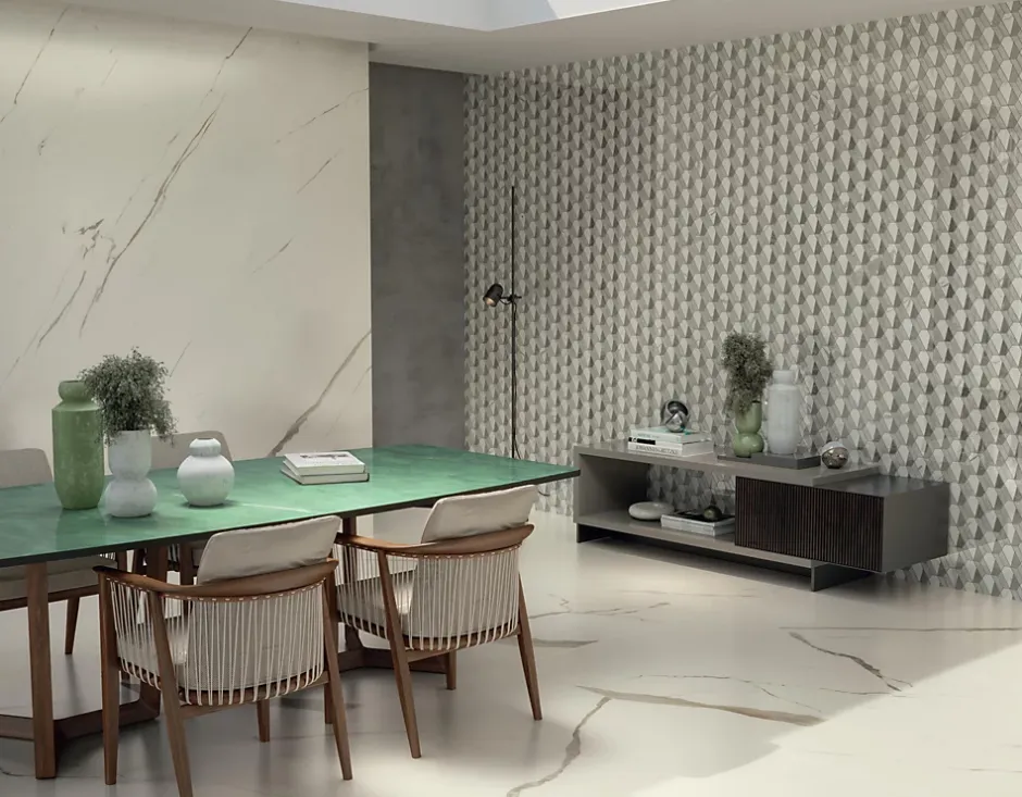 Ro'Ma Carrelage Carrelage effet Marbre Blanc Calacatta Alba 278x120x0,6 cm Silk Montira - Mur intérieur (vendu par carton de 3,336 m²) - RO'MA CAR