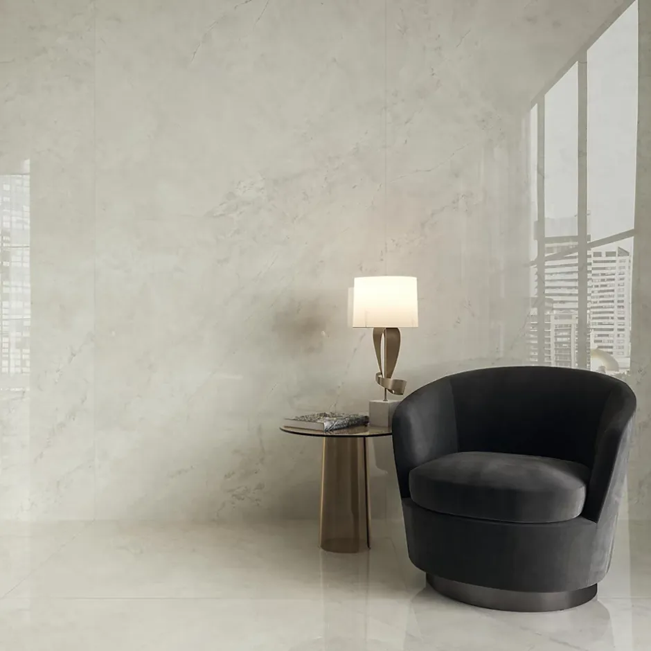 Carrelage effet Marbre Gris Luna 278x120x0,6 cm Brillant Montira - Mur intérieur (vendu par carton de 3,336 m²) --Ro'Ma Carrelage