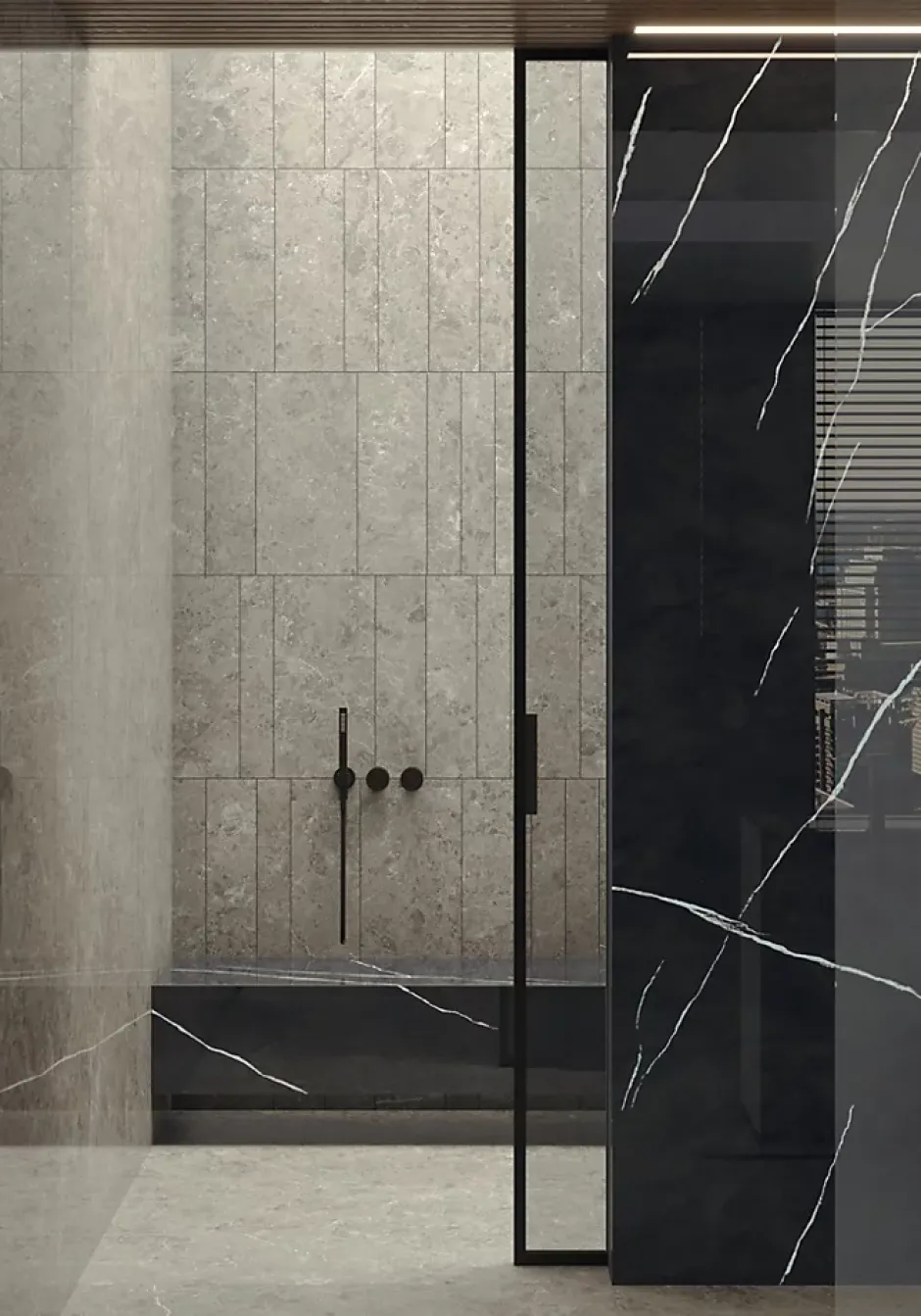 Carrelage effet Marbre Noir Impérial 278x120x0,6 cm Brillant Orsiano - Mur intérieur (vendu par carton de 3,336 m²) - RO'MA CARREL-Ro'Ma Carrelage Hot