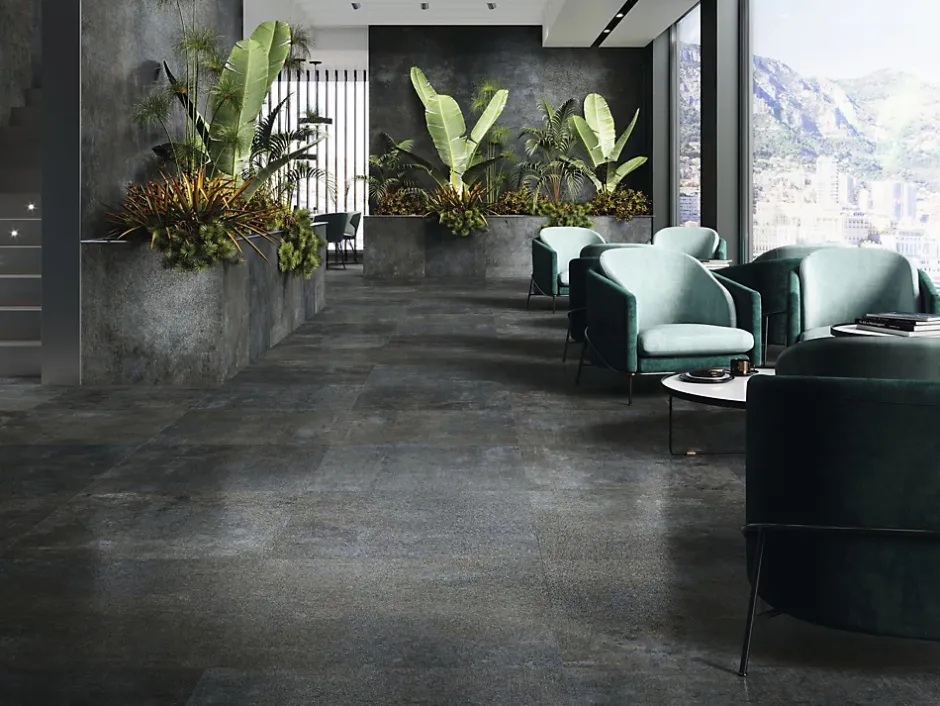 Carrelage Effet métal Roof noir Lappato 80x80 cm-Tinker Discount