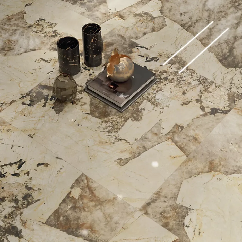 Ro'Ma Carrelage Carrelage effet Pierre Onyx Sable 278x120x0,6 cm Brillant Florenza - Mur intérieur (vendu par carton de 3,336 m²) - RO'MA CARRELAG