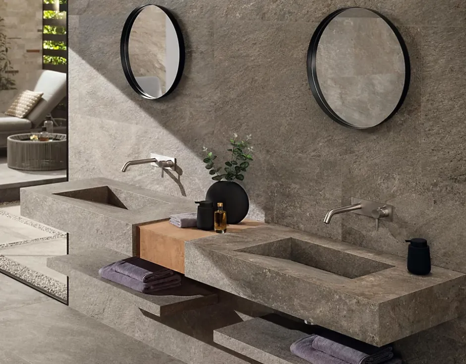 Carrelage effet Pierre Quartzite Gris Roche 120x60x0,9 cm Mat Salvero - Sol et mur intérieur (vendu par carton de 1,44 m²) - RO'MA-Ro'Ma Carrelage Best