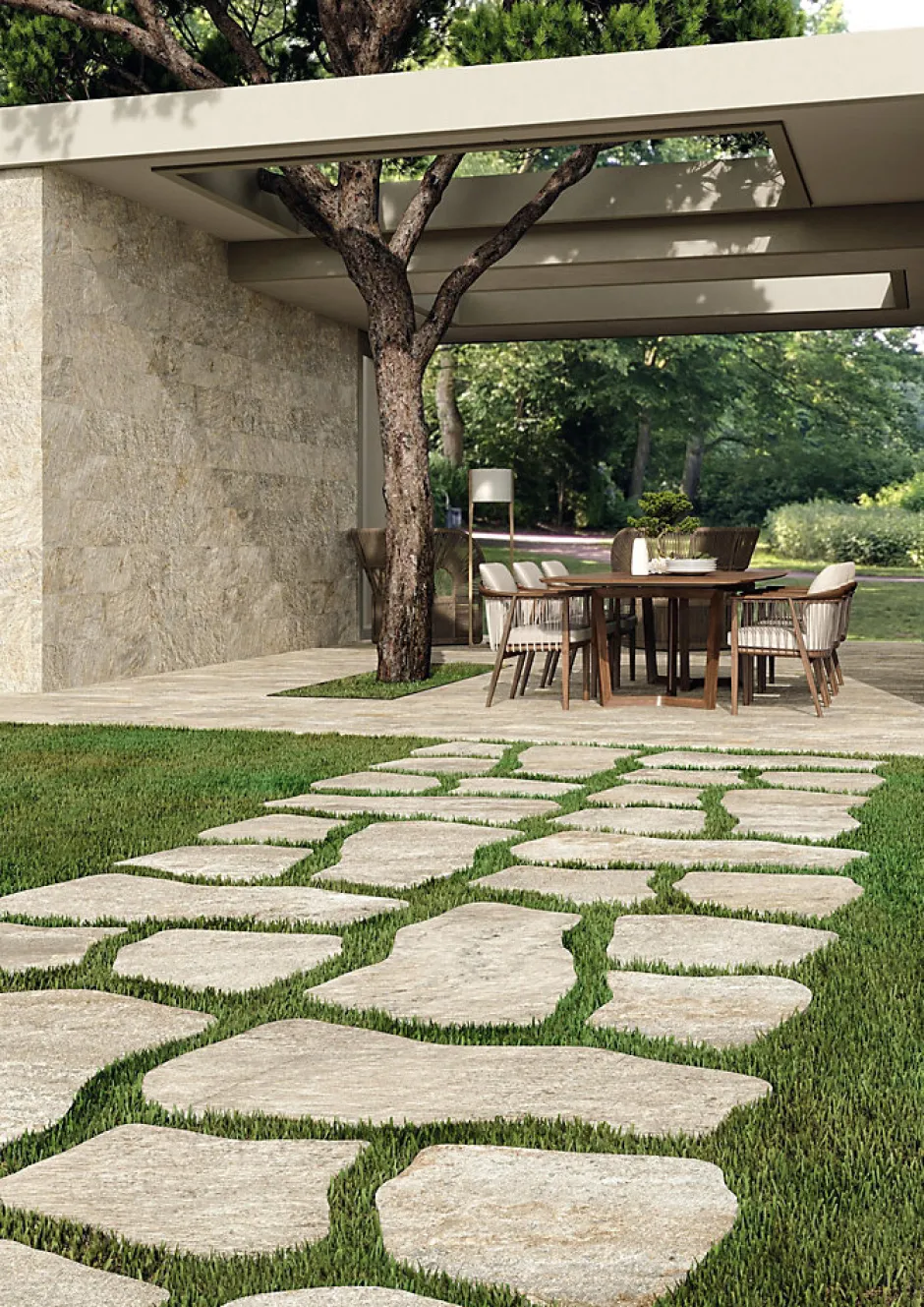 Carrelage effet Pierre Quartzite Gris Beige 60x30x0,9 cm Brut Salvero - Sol extérieur (vendu par carton de 1,26 m²) - RO'MA CARREL-Ro'Ma Carrelage Outlet