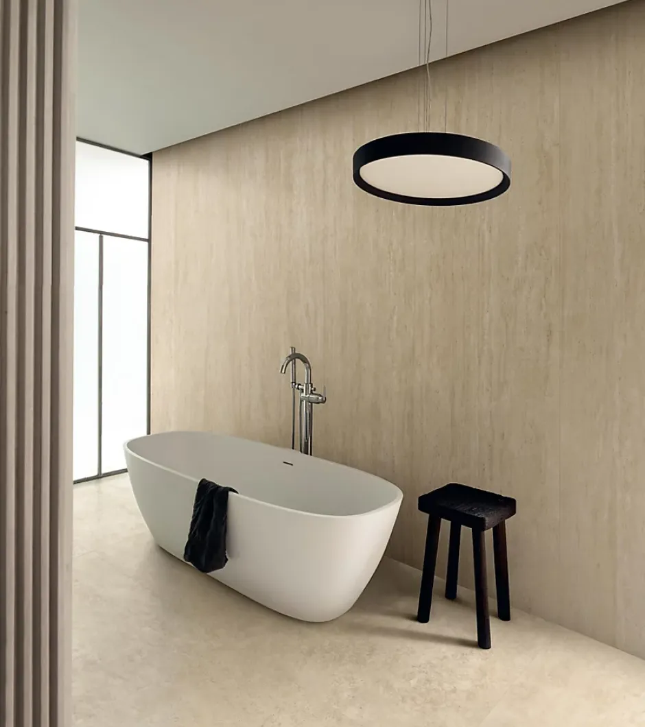 Carrelage effet Travertin Beige Cross Cut 120x120x0,9 cm Mat Neravio - Sol et mur intérieur (vendu par carton de 2,88 m²) - RO'MA-Ro'Ma Carrelage Best