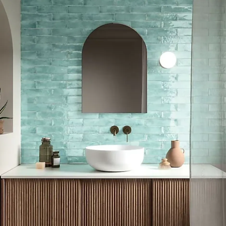 Les Carreaux De Jean Carrelage Effet Zellige Bleu Ciel FUSION Acquamarina 6x25cm - Les Carreaux de Jean