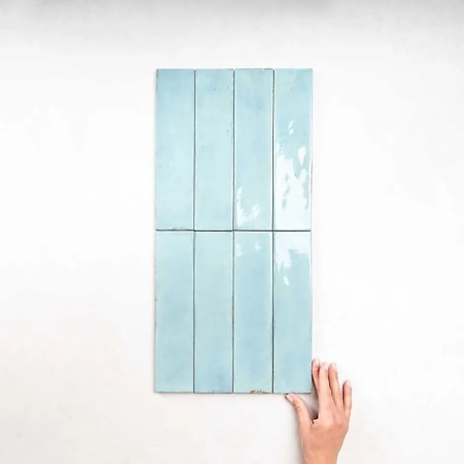 Les Carreaux De Jean Carrelage Effet Zellige Bleu Ciel FUSION Acquamarina 6x25cm - Les Carreaux de Jean