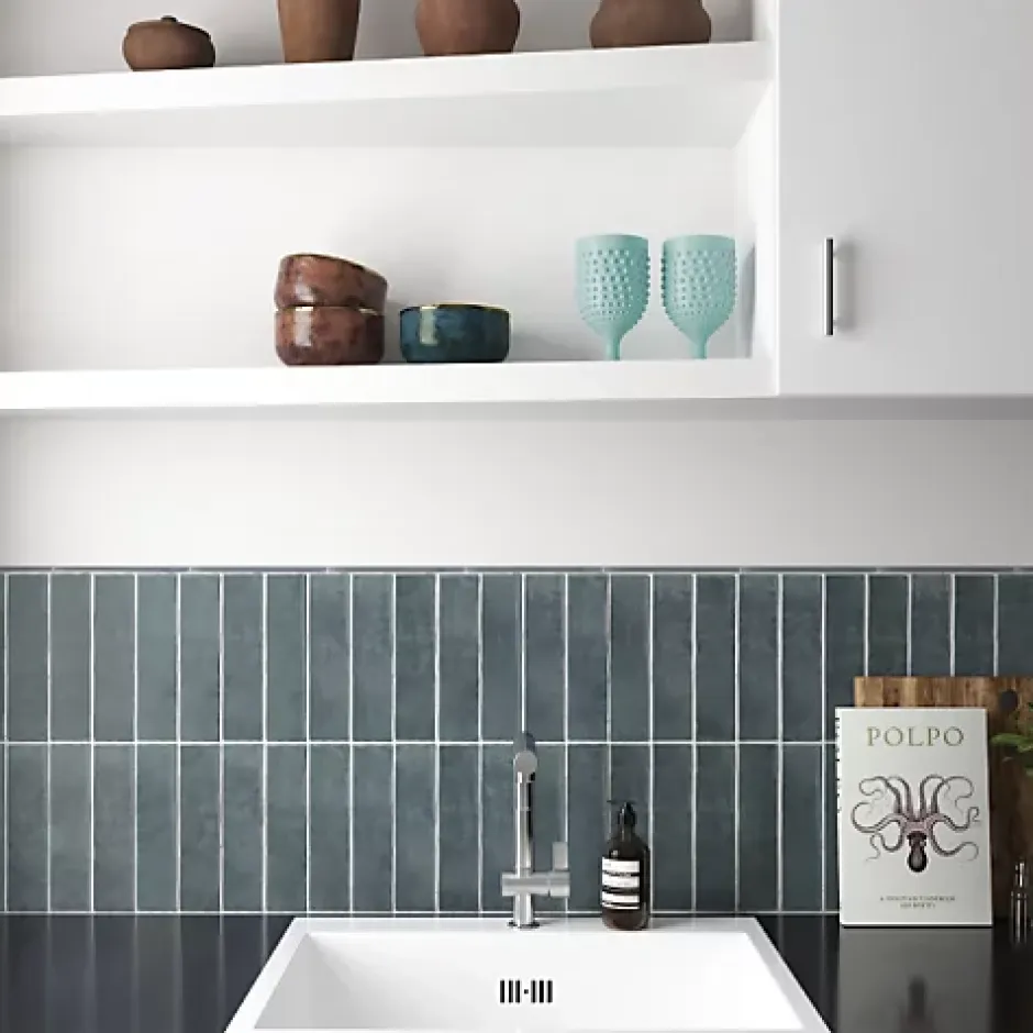 Carrelage Effet Zellige Bleu ARGILE 6x24,6 Glacier - Les Carreaux de Jean-Gioia Materia Clearance