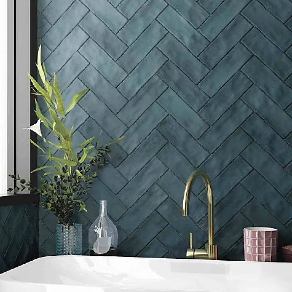 Les Carreaux De Jean Carrelage Effet Zellige Bleu Canard MITTE Ocean 6,5x20 - Les Carreaux de Jean