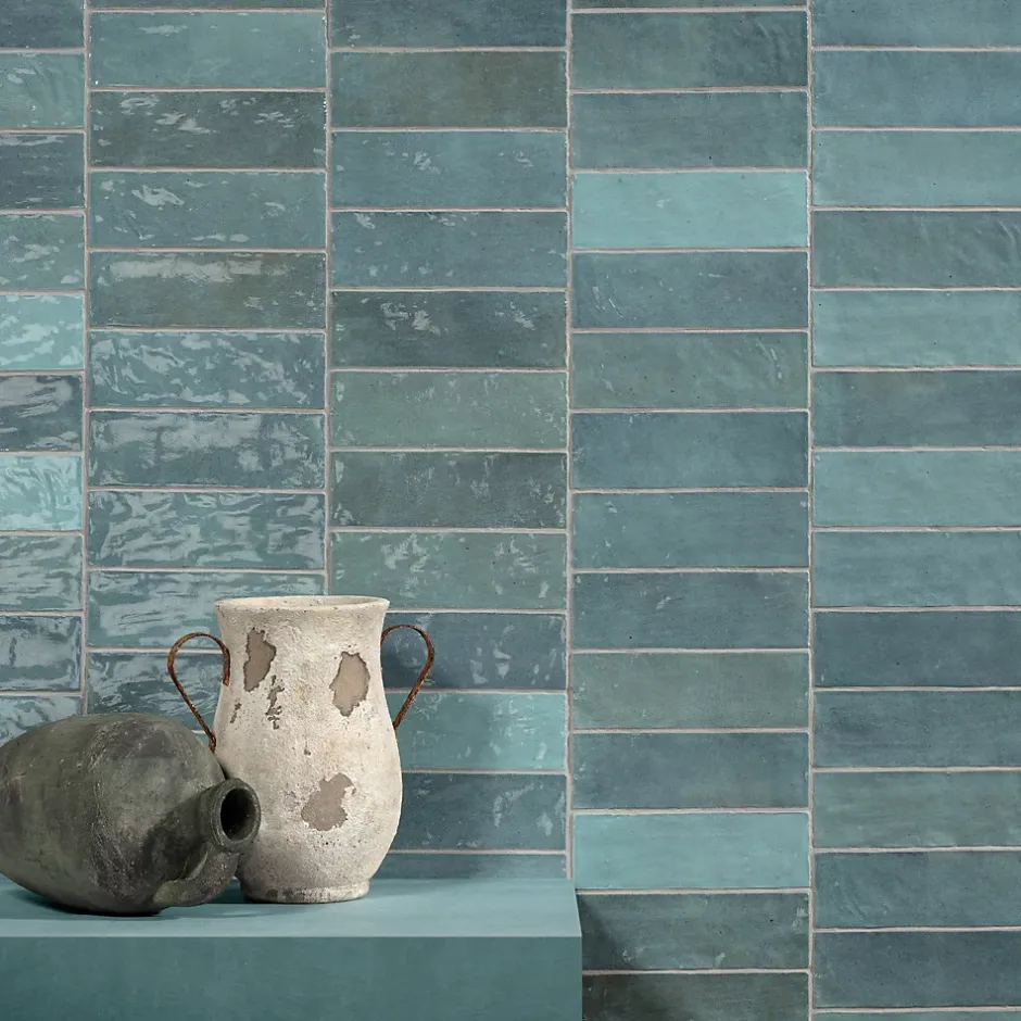 Ro'Ma Carrelage Carrelage effet Zellige Bleu Mer 20x6,5x0,85 cm Brillant Orisel - Mur intérieur -