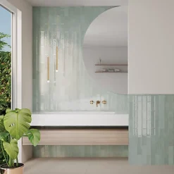 Les Carreaux De Jean Carrelage Effet Zellige Bleu Clair NARA Glass Gloss 7,5x30cm - Les Carreaux de Jean